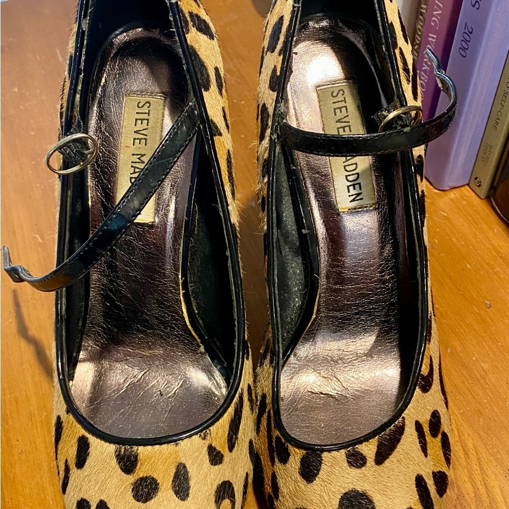 Steve Madden Black and Tan Heels with Animal Print